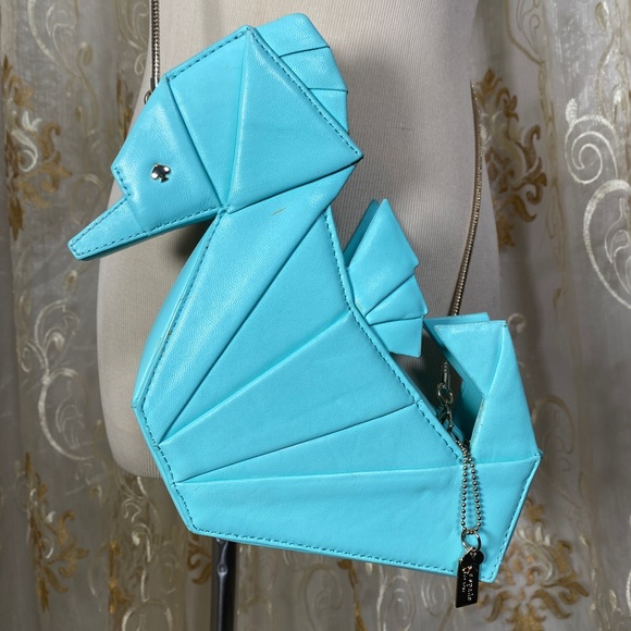 ♥️SOLD♥️KATE♠️SPADE SEAHORSE Chain Shoulder Clutch Limited Edition Blue Bag S - Picture 9 of 17